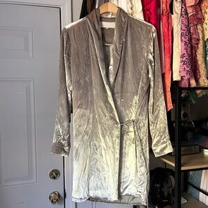 MICHELLE MASON silver grey crushed velvet rayon silk wrap style mini dress